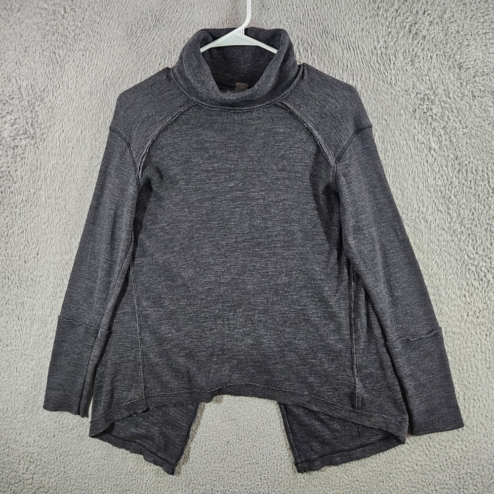 We The Free‎ Free People South Side Thermal Turtleneck Split Back Gray Top S
